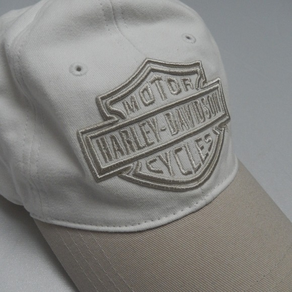 Harley Davidson Baseball Cap White Tan Logo Embroidered Adjustable Strap - Picture 4 of 5